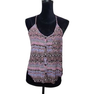 5/$15 Ambiance Apparel Patterned Boho Button Tank Top